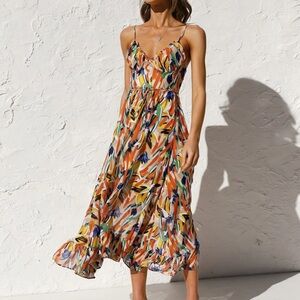 Commense Small Multi Color Print Cami Midi Dress. NWT $39